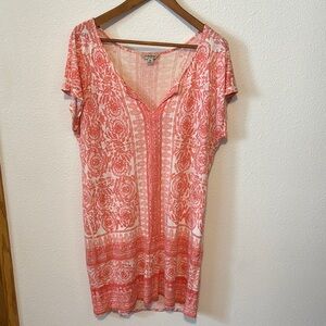 Lucky Brand Coral and White Midi Dress Medium Summer Spring Swim Beach